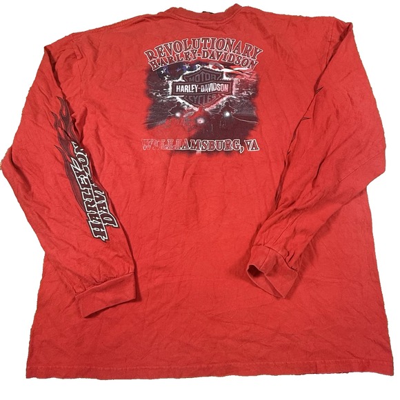 Harley-Davidson Men's XL Flame Long Sleeve Tee Red Revolutionary Williamsburg VA - Picture 2 of 6